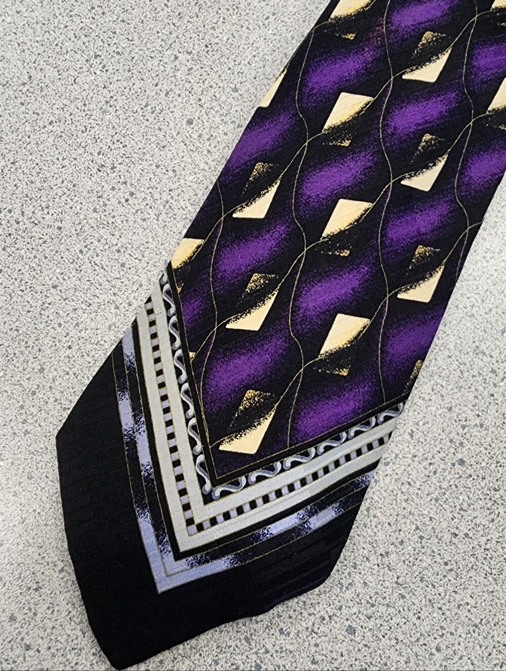 VTG Bellasario Silk Tie Purple Black Gold Abstract Geometric Renaissance